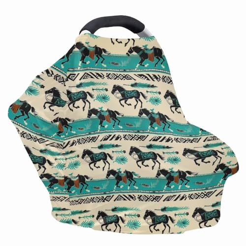 Image of Youngerbaby Western Aztec Horse Nursing Cover for Newborns Breastfeeding Cover Scarf Baby Car Seat Covers Infant Stroller Cover Carseat Canopy for Girls and Boys Full Coverage