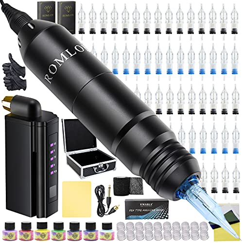 Romlon Wireless Tattoo Kit Professional Complete Tattoo Gun Machine Kit Rotary Tattoo Machine Pen Wireless Battery Power Supply 40Pcs Cartridge Needles Tattoo Accessories for Beginner Tattoo Artists