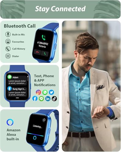 Image of Smart Watch for Women Android & iPhone, Alexa Built-in, 1.8 inch Touch Screen Fitness Tracker with Answer /Make Calls, IP68 Waterproof Heart Rate /Sleep /SpO2 Monitor, Pedometer, 100+ Sport Modes, Dark Blue