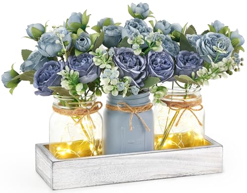 Mkono Mason Jar Lights Centerpiece Table Decor for Dining Room