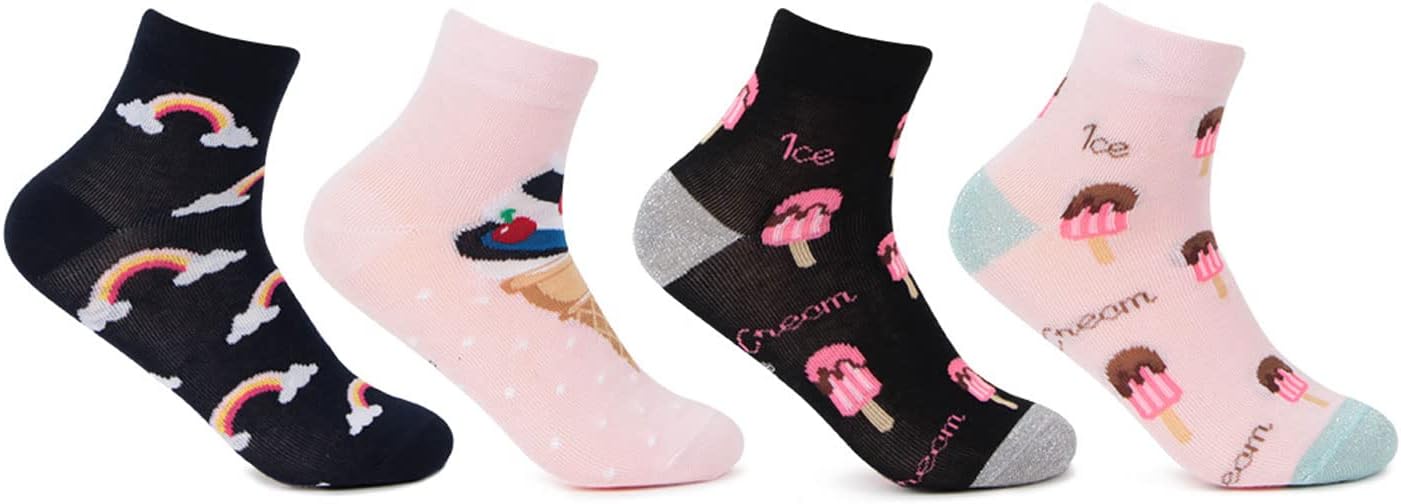 Designer/Funky/Casual Ankle Length Socks for Kids-Girls- Pack Of 4