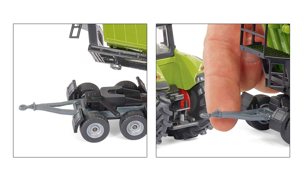 siku 1949, Claas Axion Traktor mit Frontlader, Dolly und Muldenkipper, 1:50, Metall/Kunststoff, Grün, Bewegliche Schaufel und Frontlader-Schwinge, Kippbare Mulde - 3