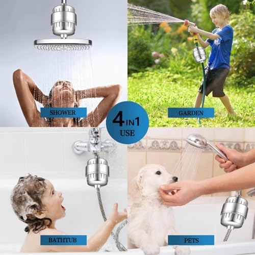 Image of 20 Stage Shower Filter for Hard Water - 99% Removal High Output Shower Head Filter for Chlorine, Heavy Metals, Improve Skin, Hair and Nails, Chrome Finish, Silver