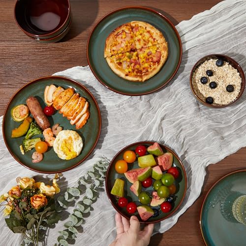 Image of Pokini Ceramic Dinner Plates Set of 6, 10inch Salad, Dessert Plates Dishes | Reactive Glaze Stoneware Dish Set, Dinner Plate for Dessert, Salad, Appetizer, Microwave & Dishwasher Safe, Scratch Resistant