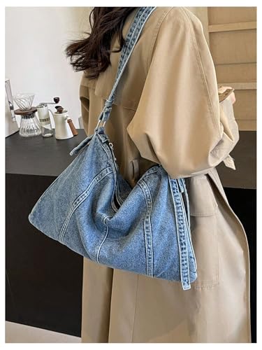 SweatyRocks Women's Denim Hobo Shoulder Bags Adjustable Strap Crossbody Bag Jean Purses2
