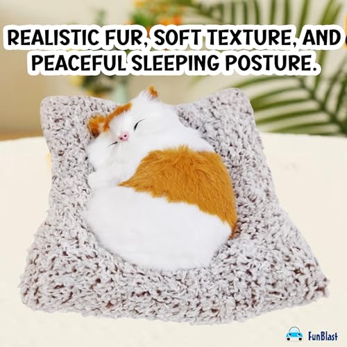 Image of FunBlast Cute Sleeping Cat Plush Toy with Meow Sound, Gift for Kids, Toy Accessories for Car Dashboard (Brown-2)