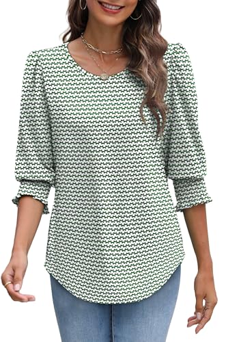 Image of XIEERDUO Blouses for Women Dressy Casual 3 /4 Length Sleeve Womens Tops with Smocked Cuffs