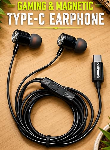 Image of ZedPunch Gaming Type-C Wired Earphone with Mic, 10mm Dynamic Bass Driver, Magnetic in-Ear Headphones, Low Latency Sound for Gaming, 1 Button Control, HD Calling, Voice Assistant (Dark Black)