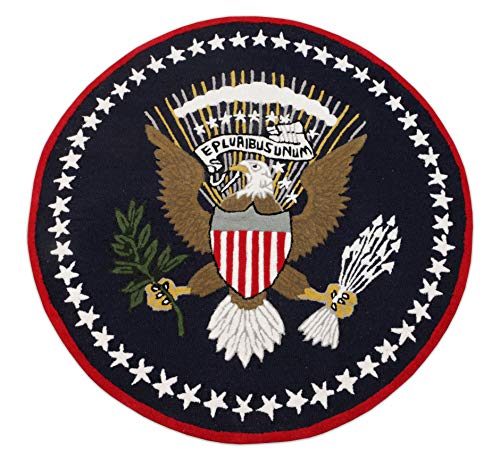 Eagle Blue Pluribus President 4 x4 Round Handmade Tufted 100% Woolen Rugs & Carpet