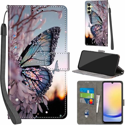 PHINIENLAND Handyhülle für Samsung Galaxy A25 5G Hüllen Premium Leder Case Klappbar Wallet Magnet Kartenfach Standfunktion Schutzhülle kompatibel mit Samsung A25 5G Cover Schmetterling