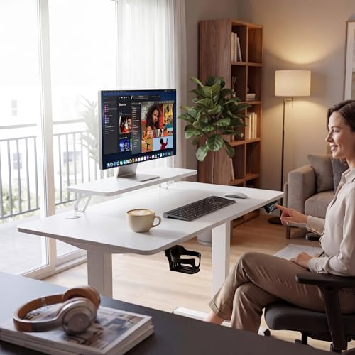Image of Furmax Electric Standing Desk, 47 x 24 Inches Sit Stand up Desk, Sit Stand Height Adjustable Home Office Desk with Monitor Stand (White, 47)