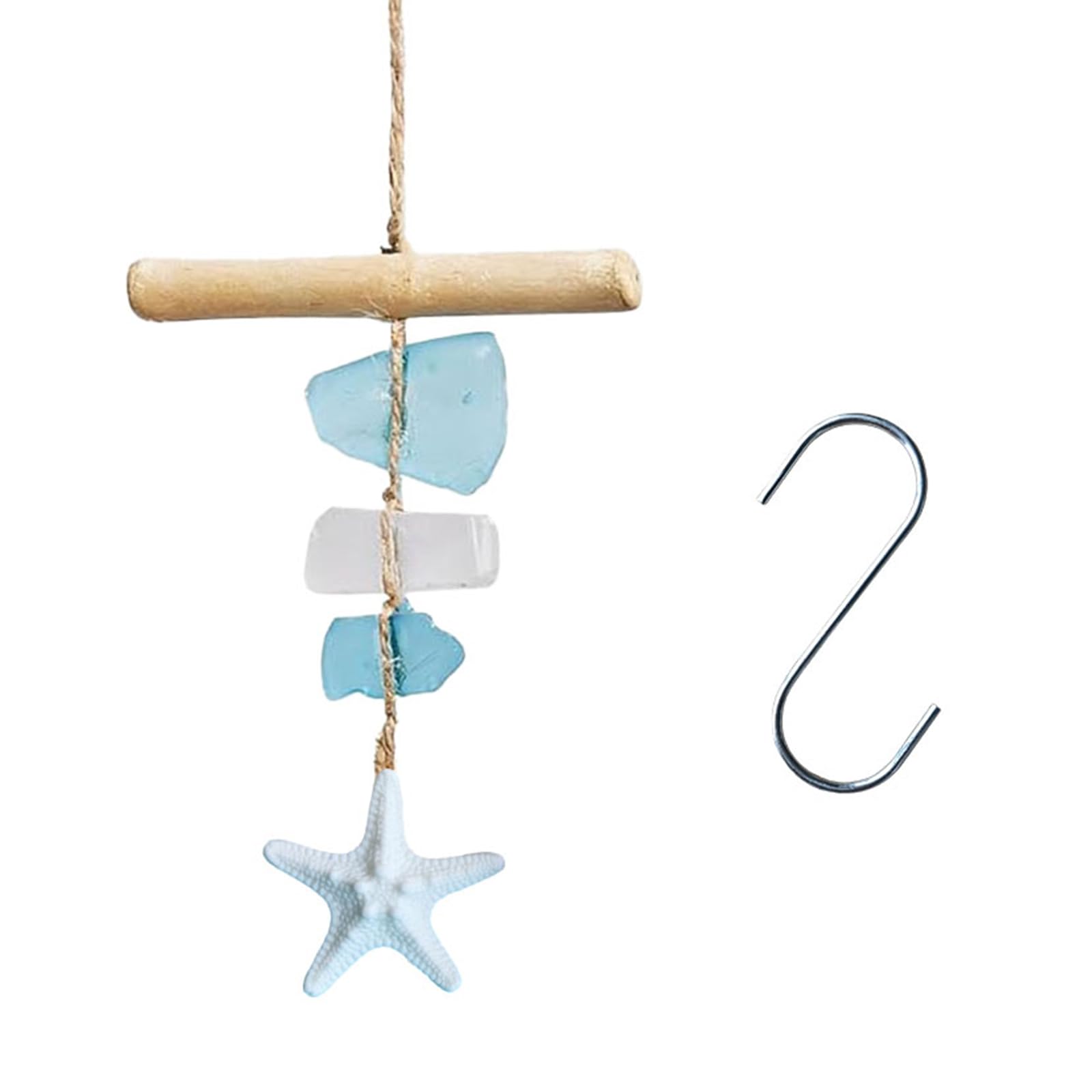 Sea Glass Driftwood Wind Chimes Musical Handcrafted Windchimes Beach Hanging Decors Outside Garden Decoration Sandblasted Sea Glass and Wood Windchimes Suncatchers Hanging Decoration