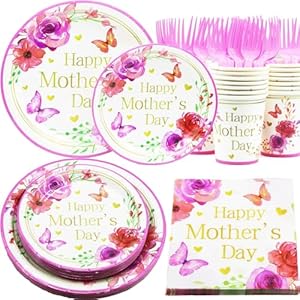 Mother’s Day Party Supplies Serves 20, Mother’s Day Party Decorations, Mother’s Day Plates and Napkins, Happy Mother’s Day Paper Plates, Mother’s Day Party Plates, Disposable Tableware Set