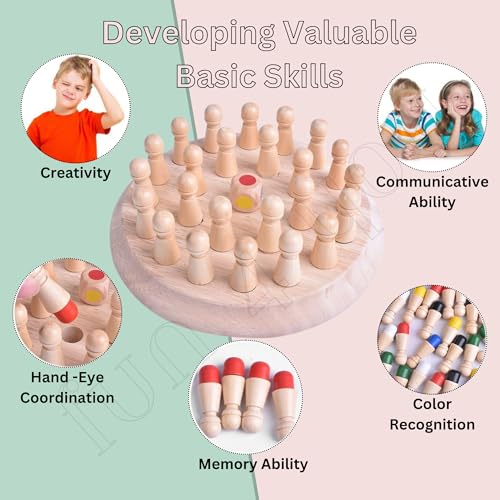 Image of Fun4you Wooden Memory Chess Color Matching Game Montessori Brain Booster Board Game for Kids 3-10 Years Educational Toy Birthday Gift for Boys and Girls