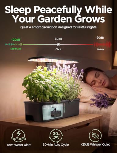 LETPOT LPH-Air Hydroponics Growing System Kits, APP & WiFi Controlled Smart Indoor Garden with 24W Grow Light Full Spectrum, 10 Pods Planter Indoor Gardening for Gifts, Kitchen, Vegetable (Black) — view 6