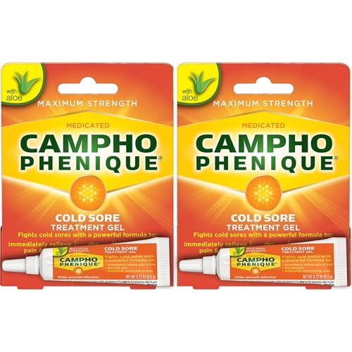 Campho Phenique Cold Sore and Fever Blister Treatment for Lips Maximum Strength Provides Instant Relief Helps Prevent Infection to Promote Healing Original Gel Formula 0.23 Oz (Pack of 2)