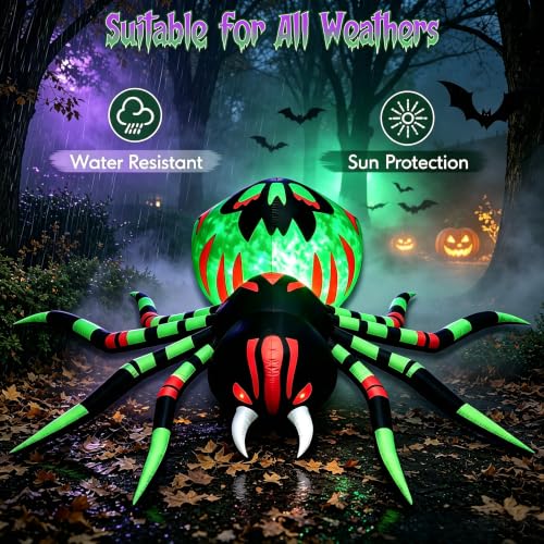 Image of 11FT Halloween Inflatables Spider Outdoor Decorations for Yard, Giant Blow up Green Spider with Rotating Fire Flame Light, Large Spooky Spider for Halloween Party Garden Lawn House Holiday Decor