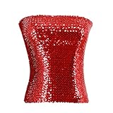 Naimo Women's Sparkly Bling Sequin Tube Top Sexy Stretchy Crop Top Party Costume Clubwear Camisoles (Red)