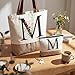 Imagen de Hestya Set 3 Regalos para Mujer Bolso Tote Personalizado con Inicial Bolsa de Compras de Lona Neceser con Alfabeto Bolso de Maquillaje Llavero con Letra para Amiga Colega Cumpleaños Boda
