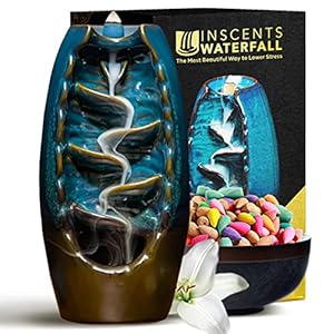 Inscents Waterfall® AS-SEEN-ON-TV Ceramic Incense Holder Cone Burner with Backflow Design Ornament Home Decor Aromatherapy for Spa Office Bedroom Yoga 100pcs Essential Oil Dipped Scented Incense Cones