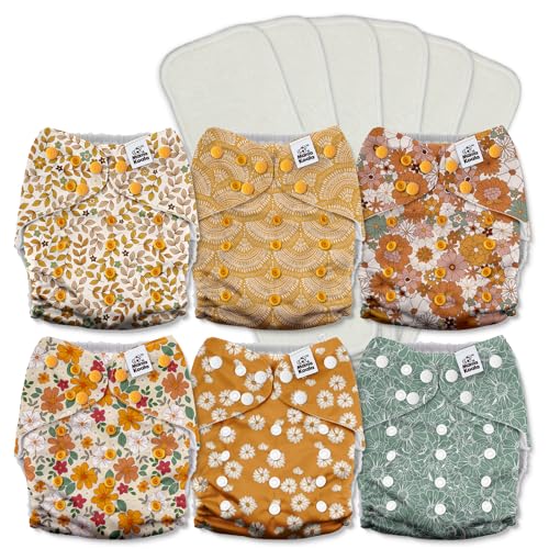 Image of Mama Koala 3.0 Pocket Cloth Diapers for Babies with AWJ Lining, 6 Pack with 6 5-Layer Natural Cloth Diaper Inserts - Reusable and Washable Pocket Diapers(A-Little Daisies)