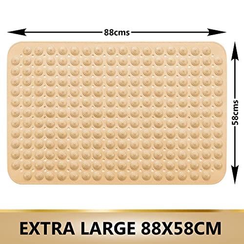 Image of TurtleGrip Anti-Skid Shower Mat, 88x58 cm Accu-Pebble (Cream), Anti-Slip Extra Large Bathtub Mat with Suction Cups, Machine Washable Bathroom Mats with Drain Holes