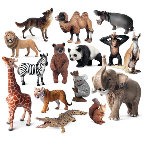 15 Mini figurines d'animaux sauvages en plastique pour maquette et gâteau