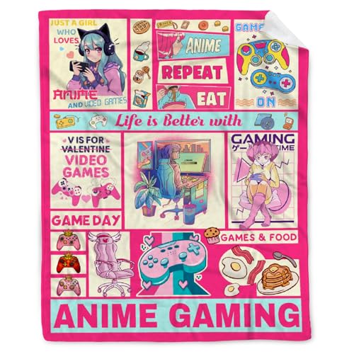 Anime Blanket Life is Better with Anime Gaming Blanket Anime Gift for Women Girls Lightweight Soft Flannel Fleece Throw Blankets for Couch Bed Sofa Anime Decor Small-Kid (50"X40")
