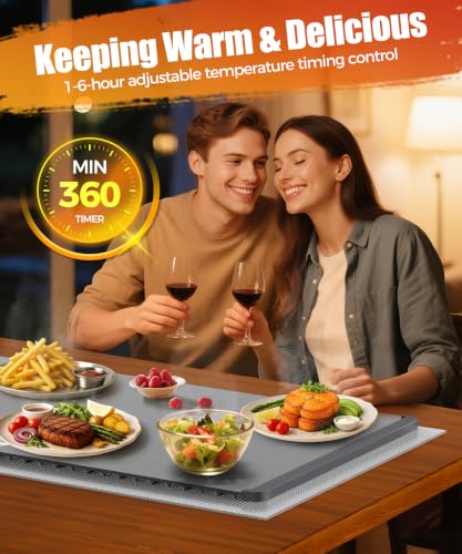 Image of Warming Mat for Food, 26x15 Inch, Dark Grey, Fast Heat, Child Lock