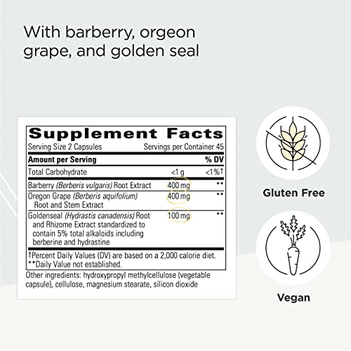 Integrative Therapeutics Berberine Complex - Traditional Gastrointestinal Support Supplement with Barberry, Oregon Grape and Goldenseal Root Extract* - Gluten Free - 90 Vegan Capsules