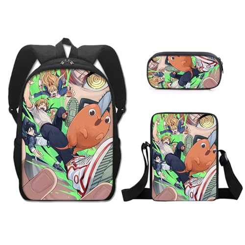3 in 1 Anime Chainsaw Man School Bag Backpack Satchel Daypack Schoolbag Bookbag 6