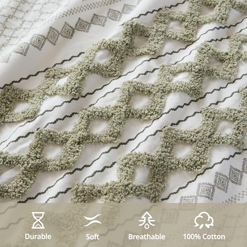 Image of Ink+Ivy Imani 100% Cotton Single Panel Curtain Tufted Chenille Stripe Geometric Print Mid-Century Look Rod Pocket Top Drape for Living Room, Privacy Window Treatment for Bedroom, 50 inch W x 95 inch L, Green