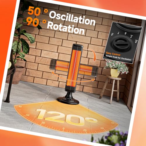 Outdoor Electric Patio Heater, 500W / 1000W Infrared Heater with Carbon Fiber Heating 90° Rotatable 50° Oscillation Portable Floor Heater for Patio, Porch, Garage and Workshop, Black by Danluke - Used condition - Image 3