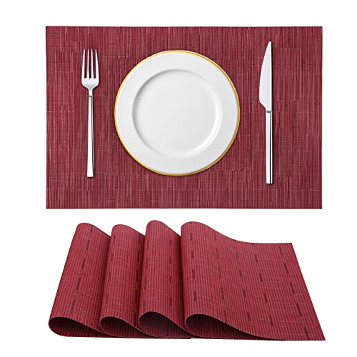 HIUOUIH Lot de 4 Set Table 45 x 30 cm Sets Tables Lavable Tapis Résistants à la Chaleur et Aux Salissures Respectueux l'environnement Antidérapants pour Restaurant Manger en Cuisine, Rouge Cover