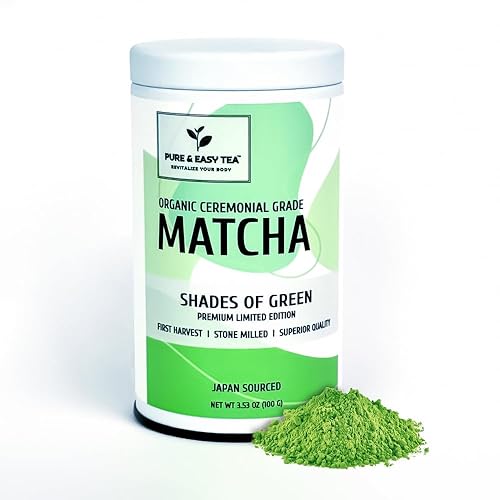 Pure And Easy Tea, Matcha orgánica de grado ceremonial, edición limitada, primera cosecha, molida a piedra, polvo de té verde orgánico, tonos de