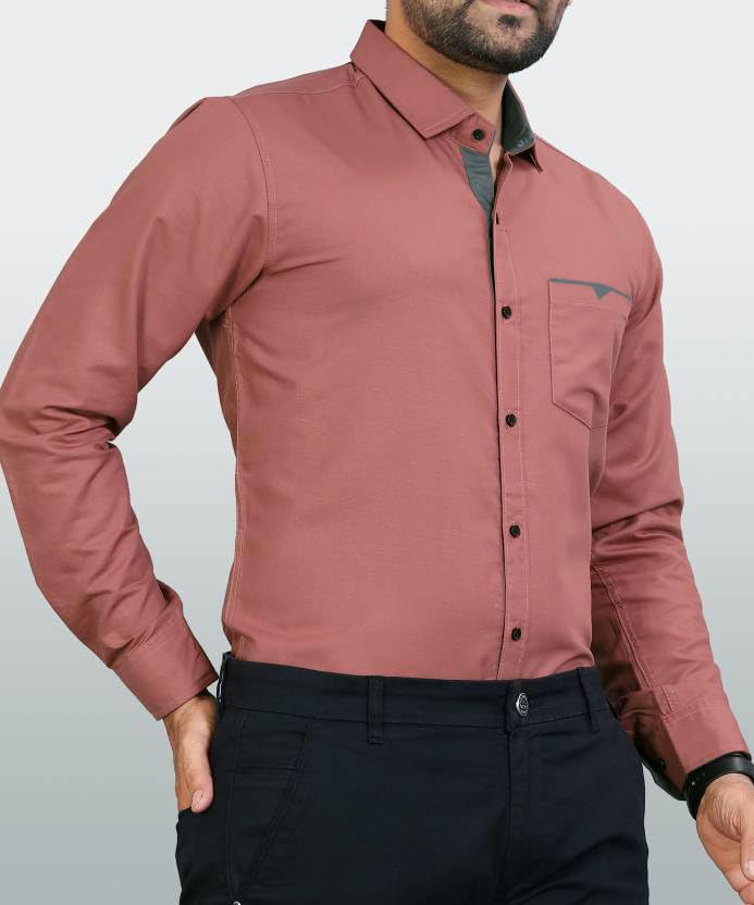 Image of CB-COLEBROOK Men's Regular Fit Solid Soft Touch Cotton Casual Shirt with Pocket Design with Spread Collar & Full Sleeves (Available in Plus Size)