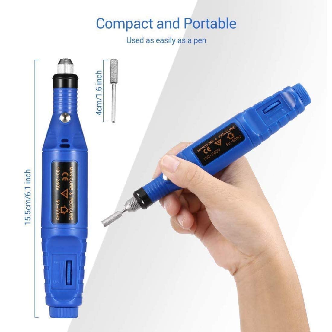 DIY Crafts Electric Pen Shape Drill Metal Polishing Machine with Adjustable Speed (Drill Machne + Adopter) Diamond Bits Burr Included (2X Polishing Buffing Wheel, 1x Mini Hand Drill) 1