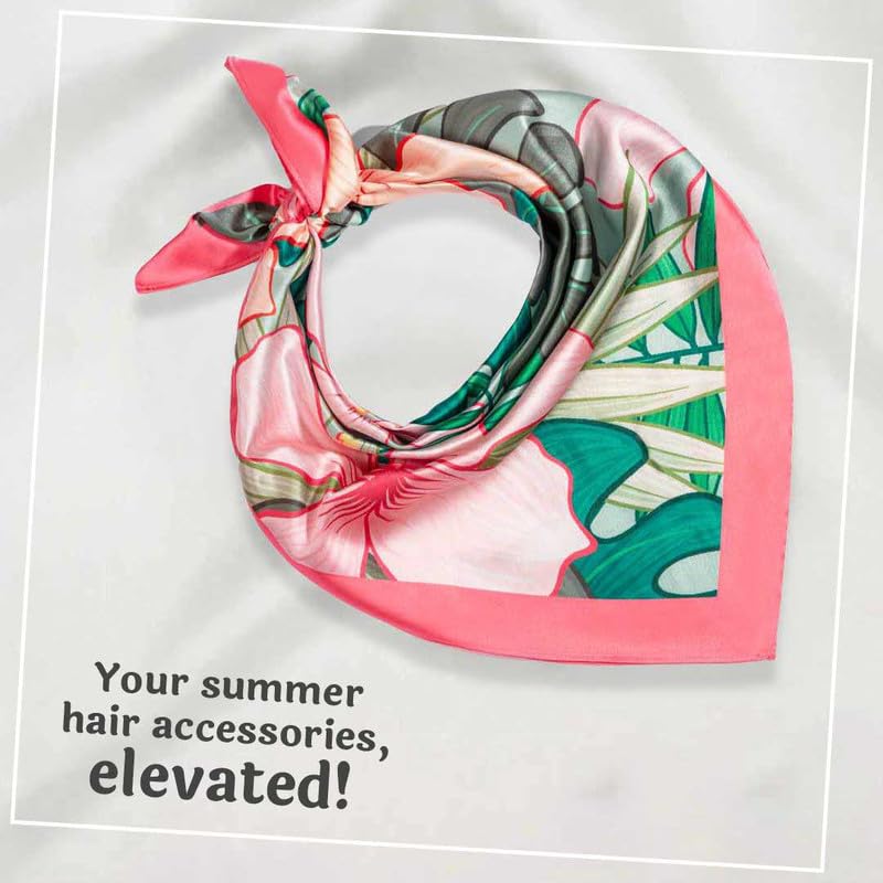 Image of Hair Drama Co. Elastic Bandana Head Scarf for Women | Silk Satin Head Wrap Bandana Scarves | Boho Style Statement Headband Stylish Design | All Day Wear Scarves | Hair Scarf Accessories