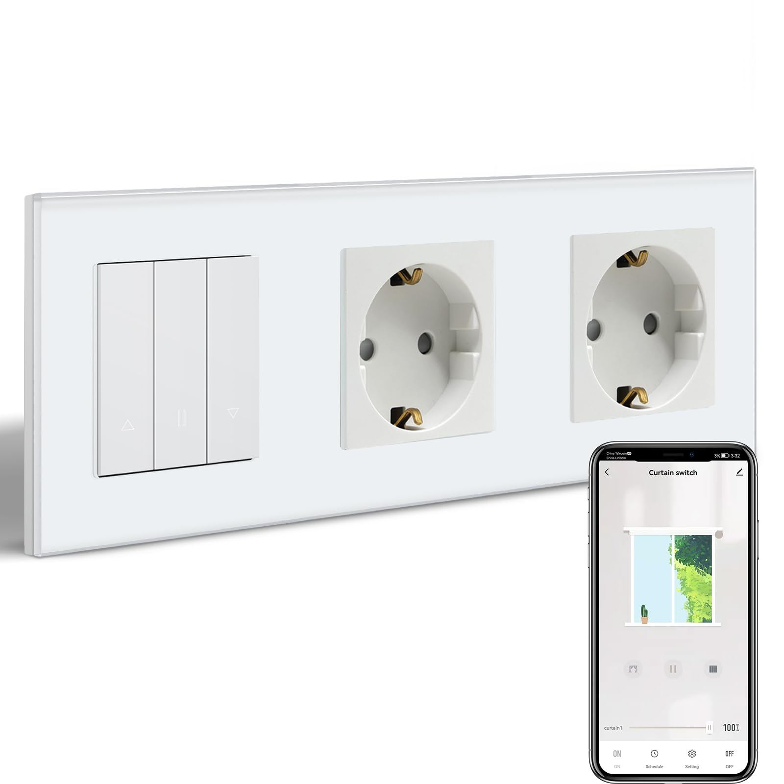 Interruptor de persiana inteligente WIFI con enchufe normal, enchufe Schuko *2 + temporizador inteligente para persianas, compatible con Alexa/Google Home, interruptor de persiana requiere