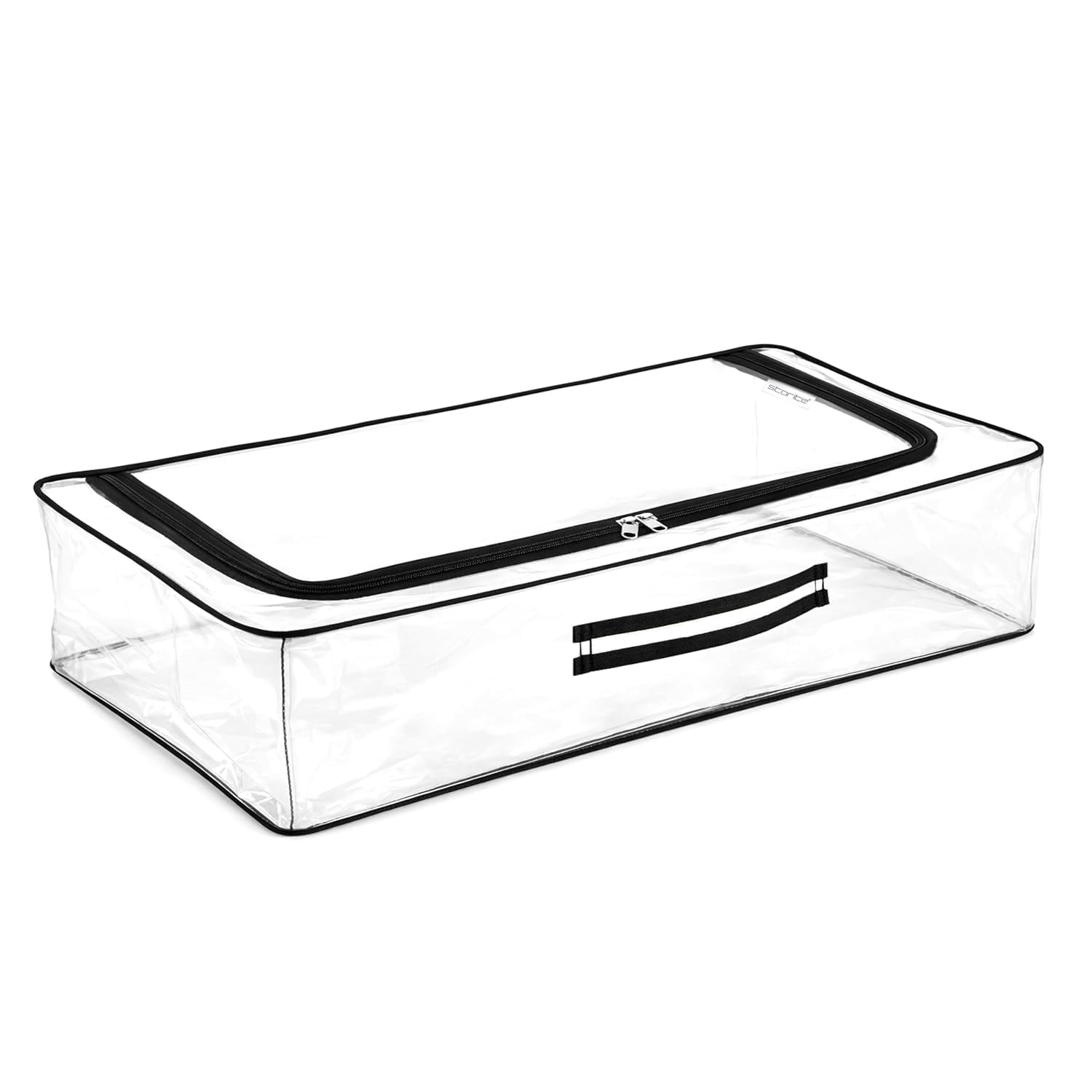 Medium PVC Underbed Storage Bag with Handles, Clear Window & Zipper Lock | Space Saving/Foldable/Rectangular Quilt, Comforter, Blankets,Clothes Storage Bag -Transparent (58×33×15 cm)-image-6