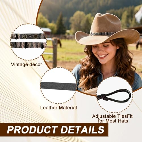 Image of Cowboy Hat Bands for Men Women, Leather Hatbands Belt for Cowboy /Western /Fedora /Cowgirl Hats