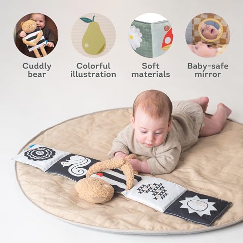Image of Taf Toys Double-Sided Sensory Montessori Baby Book for Newborns - Soft Plush Bear Tummy Time Toy- High Contrast Black & White /Newborn Toys 0-3 /0-6 Months - Baby Mirror - Perfect