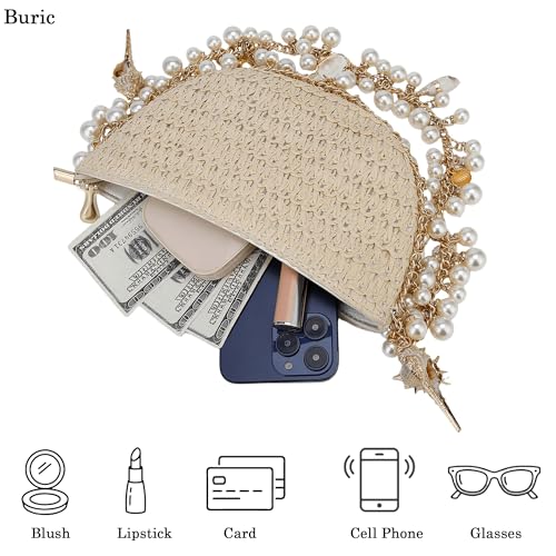 Crossbody Bags for Women Beach Straw Purse Lightweight Fashion Pearl Shoulder Bag Retro Straw Summer Basket Purse4