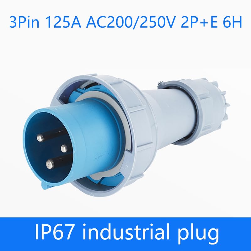 1Set IP67 Waterproof Industrial Connector Plug Socket IEC60309 3Pin 125A 200V-250V 2P+E 6H Waterproof Connector Power Connecting Industrial Surface Mounted Socket Set for Aviation and Industry