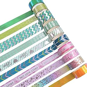 YUBBAEX Silver Lazer Washi Tape Set 10 Rolls Cute Foil Maski