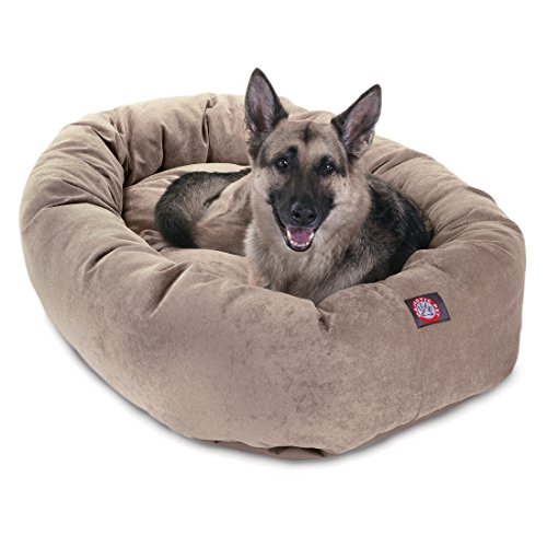 Image of Majestic Pet 52 Inch Micro Velvet Calming Dog Bed Washable - Cozy Soft Round Dog Bed with Spine for Head Support - Fluffy Donut Puppy Mat 52x35x11 (inch) X- Large - Pearl (2025)