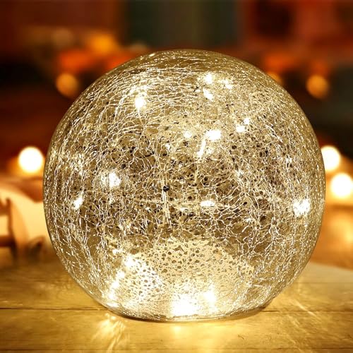 Mercury Crackle LED Glass Globe Ball Lamp with...