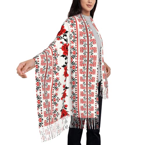 Ukrainian Embroidery Style Rose 77.6"*28.3"Oversized Women'S Traditional Scarf Wraptassel Fringes Poncho Shawl Printing Shawl4