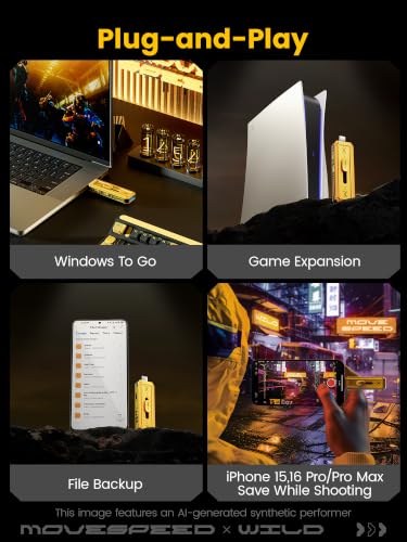 Image of MOVE SPEED 256GB Thumb Drive 1000MB /s Read Write Speed,USB 3.2 Gen2+USB C Stick with Dual Ports, Portable SSD 3-Stage Push-Pull Design, Memory Stick for iPhone 15 /16 Series /Mac /Android Phone etc.