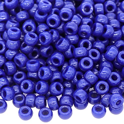 Image of 1000Pcs Pony Beads Bracelet 9mm Bronze Blue Plastic Barrel Pony Beads for Necklace,Hair Beads for Braids,Key Chain,Jewelry Making (Royal Blue)